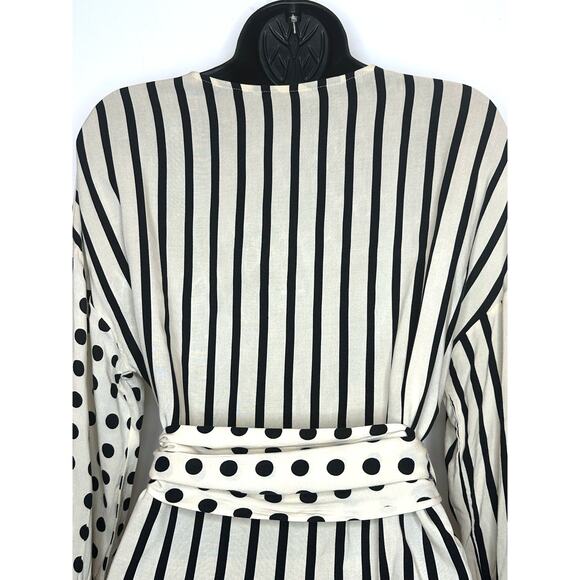 Zara Women’s cream black polka dot stripe wrap blouse size XS oversized - Picture 10 of 13